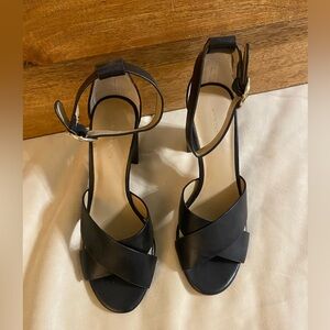 Ann Taylor, black heels, open toed, size 5.5